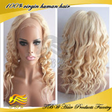 TBW natural looking loose curly #613/#27 highlighted blonde human hair full lace wig